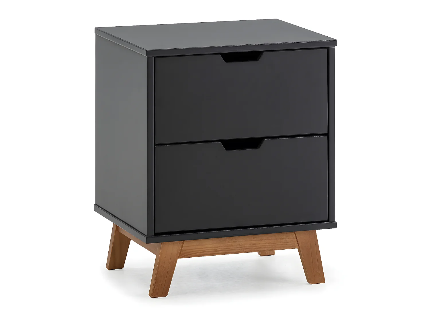 Table de Chevet Miranda 2 tiroirs Gris, MDF laqué en couler Gris Anthracite