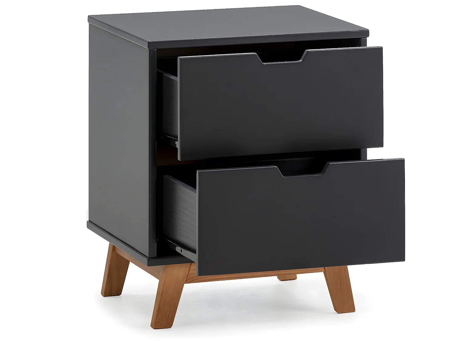 Mesa de cabeceira Miranda de 2 gavetas Antracite, MDF Lacado, Pernas de Madeira