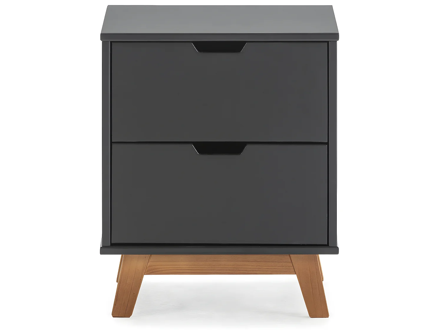 Mesa de cabeceira Miranda de 2 gavetas Antracite, MDF Lacado, Pernas de Madeira