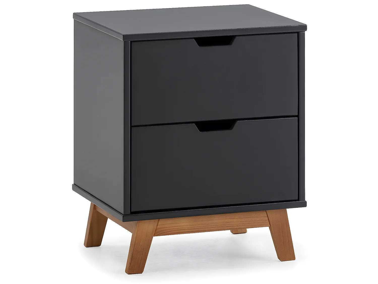 Nachtkastje Miranda met 2 laden Antraciet, Gelakt MDF, Houten poten