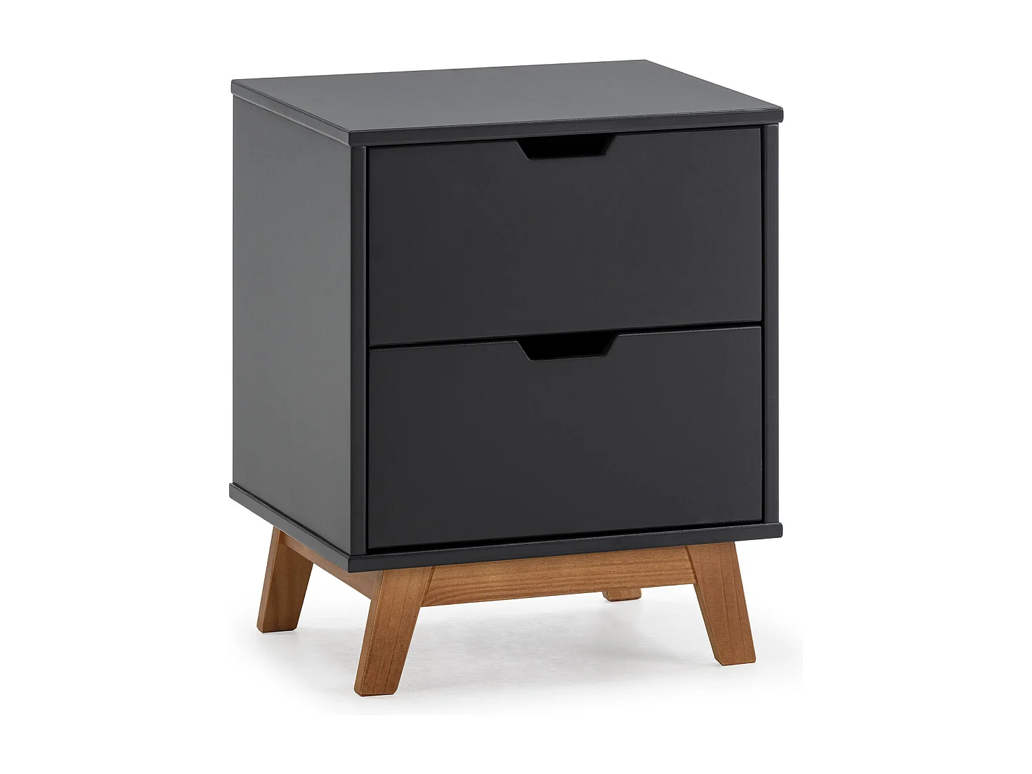 Nachtkastje Miranda met 2 laden Antraciet, Gelakt MDF, Houten poten