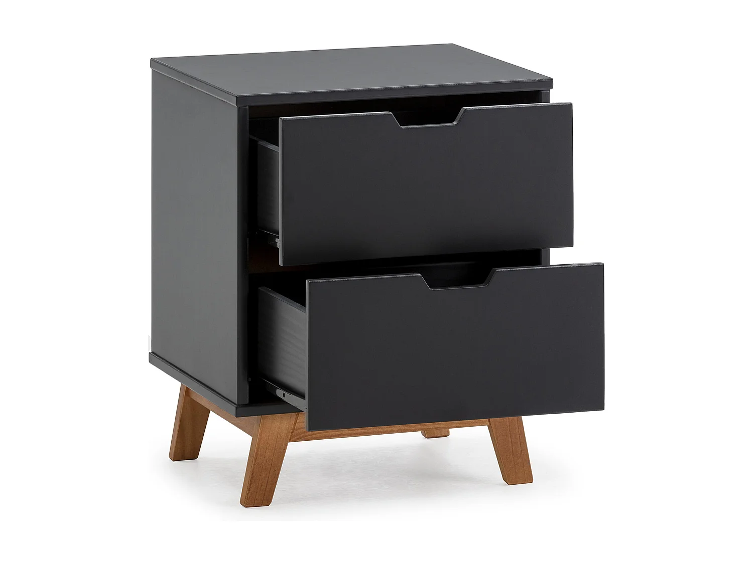 Nachtkastje Miranda met 2 laden Antraciet, Gelakt MDF, Houten poten