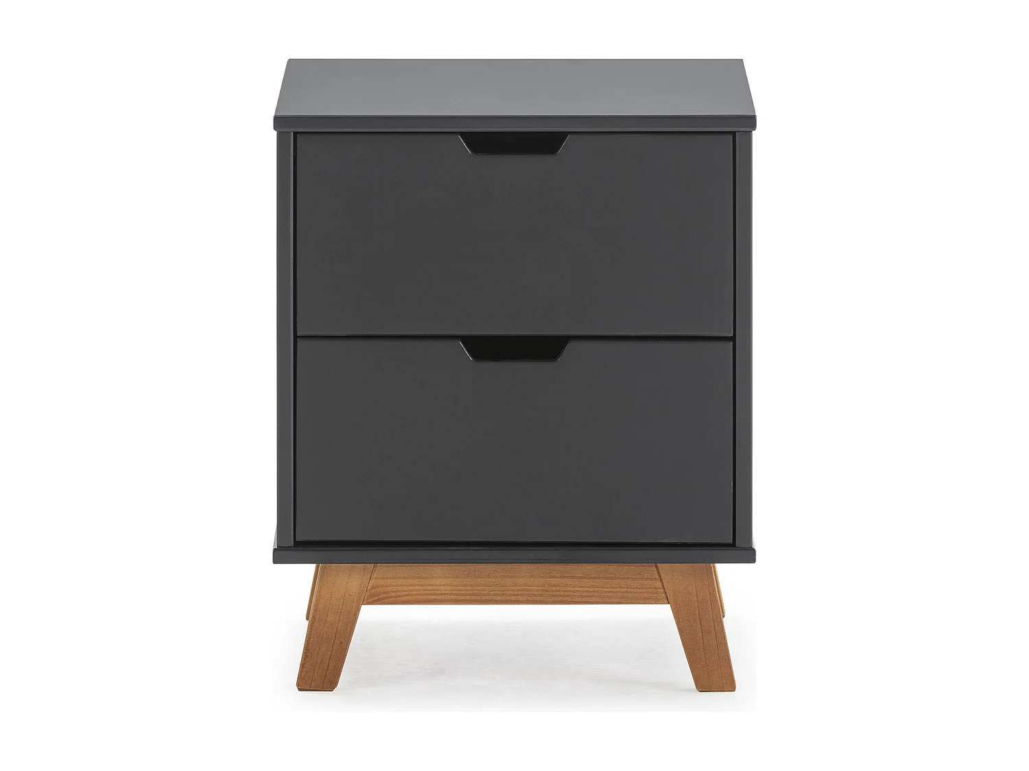 Nachtkastje Miranda met 2 laden Antraciet, Gelakt MDF, Houten poten