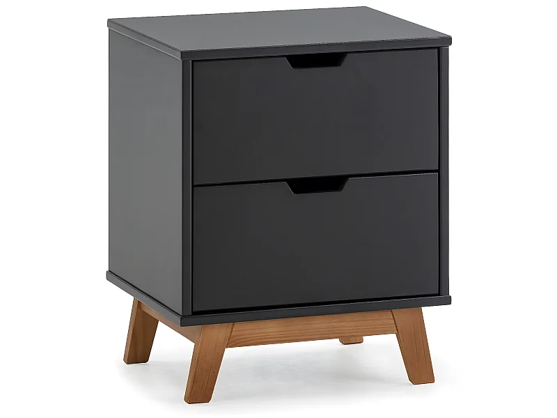 Table de Chevet Miranda 2 tiroirs Gris, MDF laqué en couler Gris Anthracite
