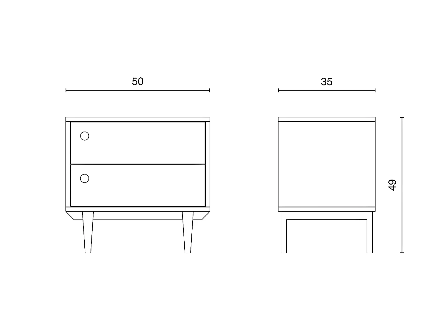 Chevet Roma avec 2 tiroirs en Couleur Blanc, Pieds et façades en Bois Naturel