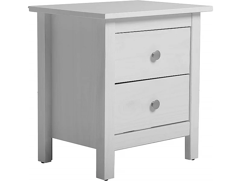Comodino Berna Bianco con 2 cassetti, Realizzato in Pino Massiccio