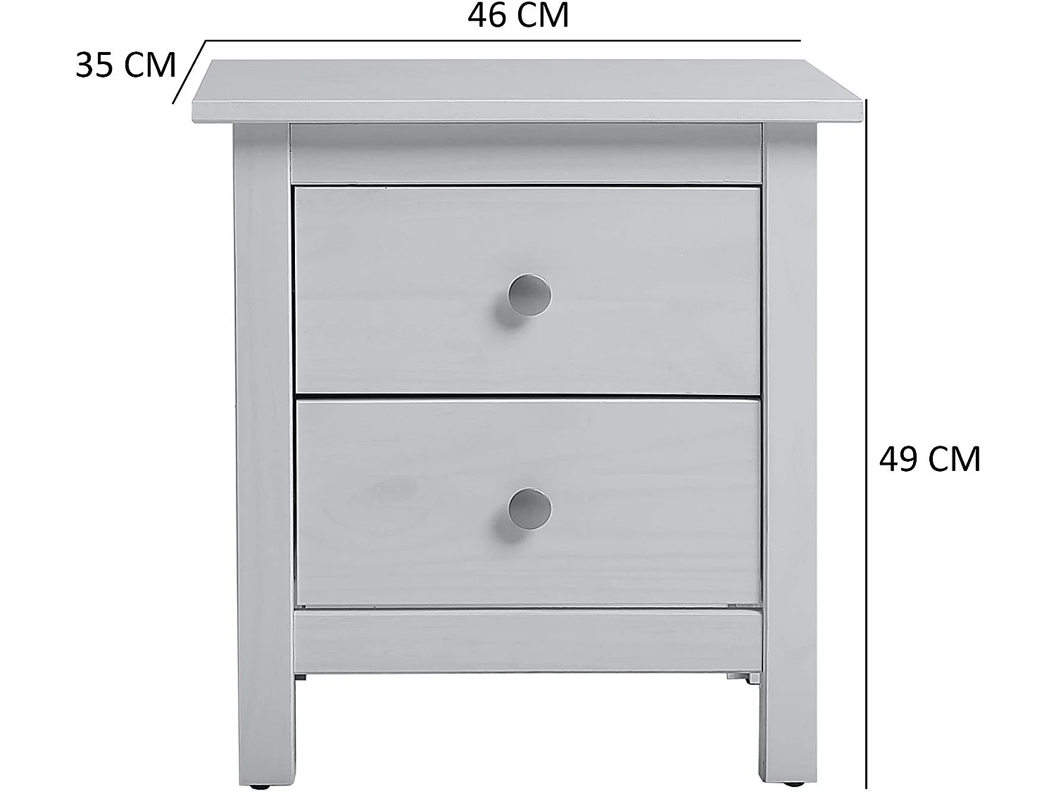 Comodino Berna Bianco con 2 cassetti, Realizzato in Pino Massiccio