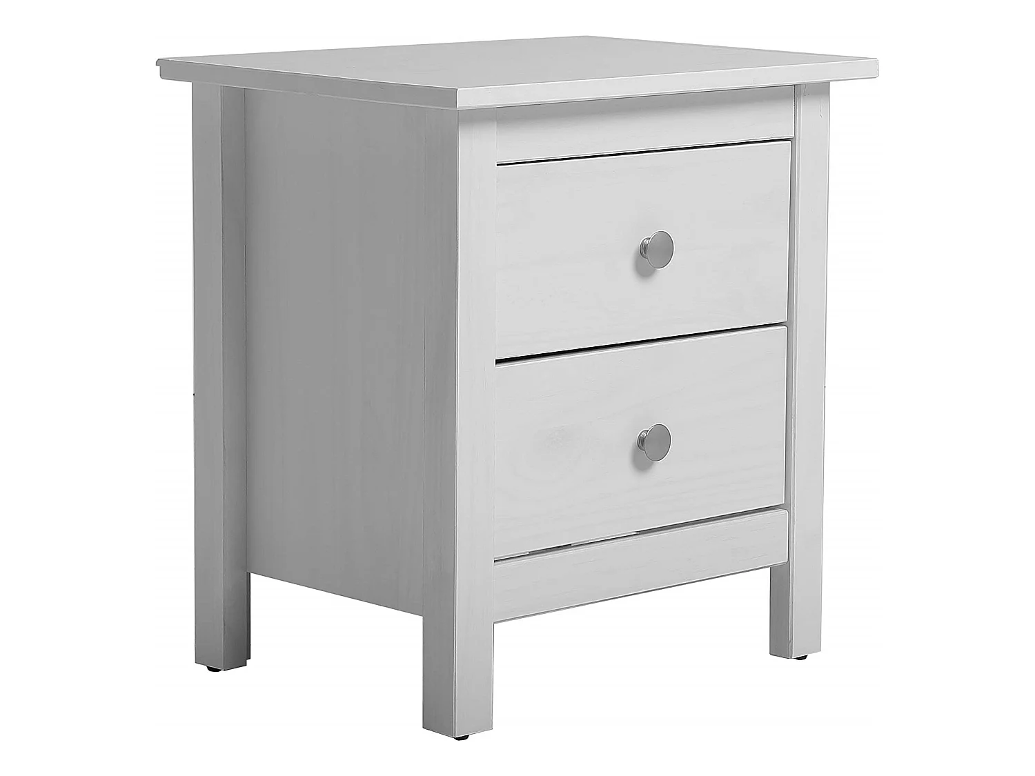 Table Chevet 2 tiroirs Betty Blanc, Fabriqué en Bois de pin Massif