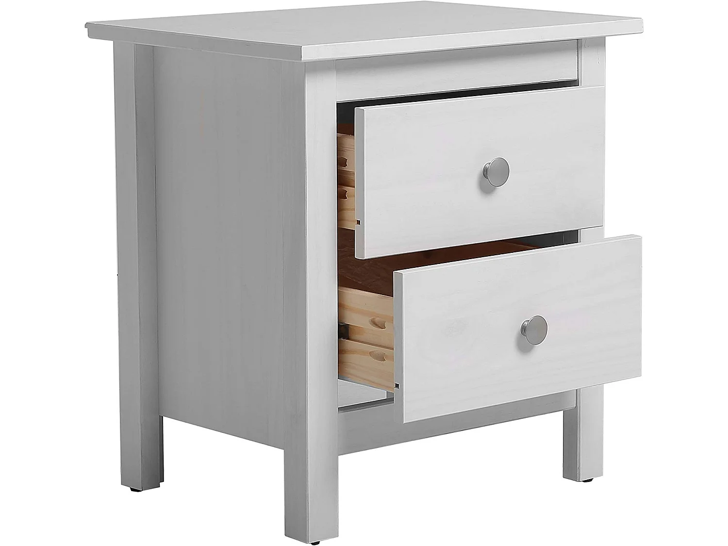 Table Chevet 2 tiroirs Betty Blanc, Fabriqué en Bois de pin Massif