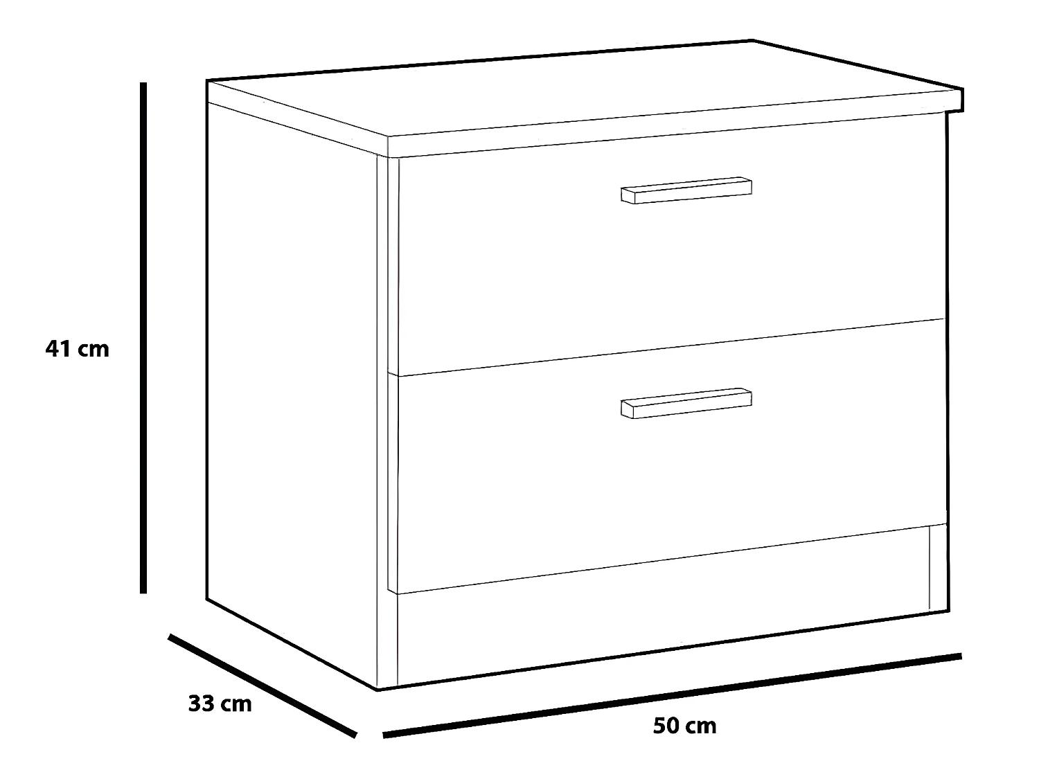 Table de Chevet Dublin 2 tiroirs en Couleur Blanc, Guides métalliques
