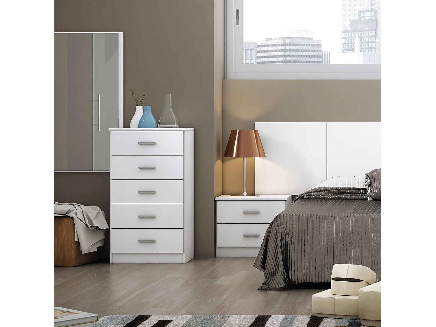 Table de Chevet Dublin 2 tiroirs en Couleur Blanc, Guides métalliques