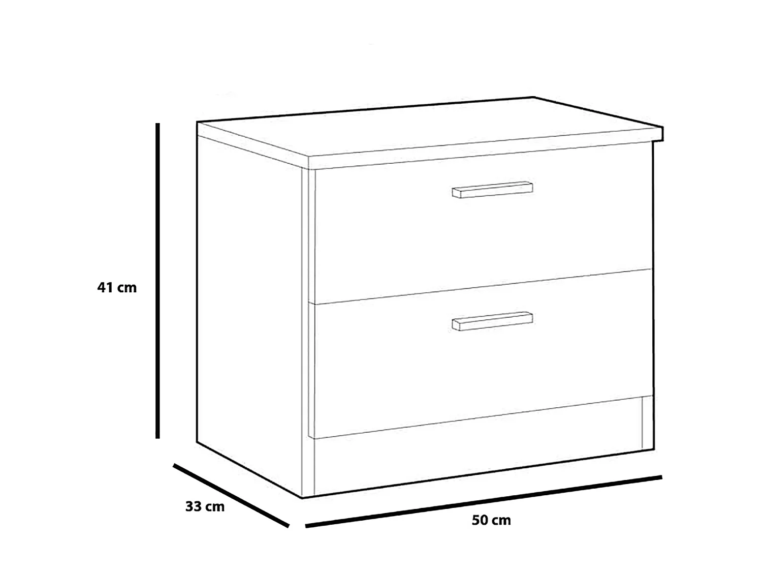 Table de Chevet Dublin 2 tiroirs en Couleur Blanc, Guides métalliques