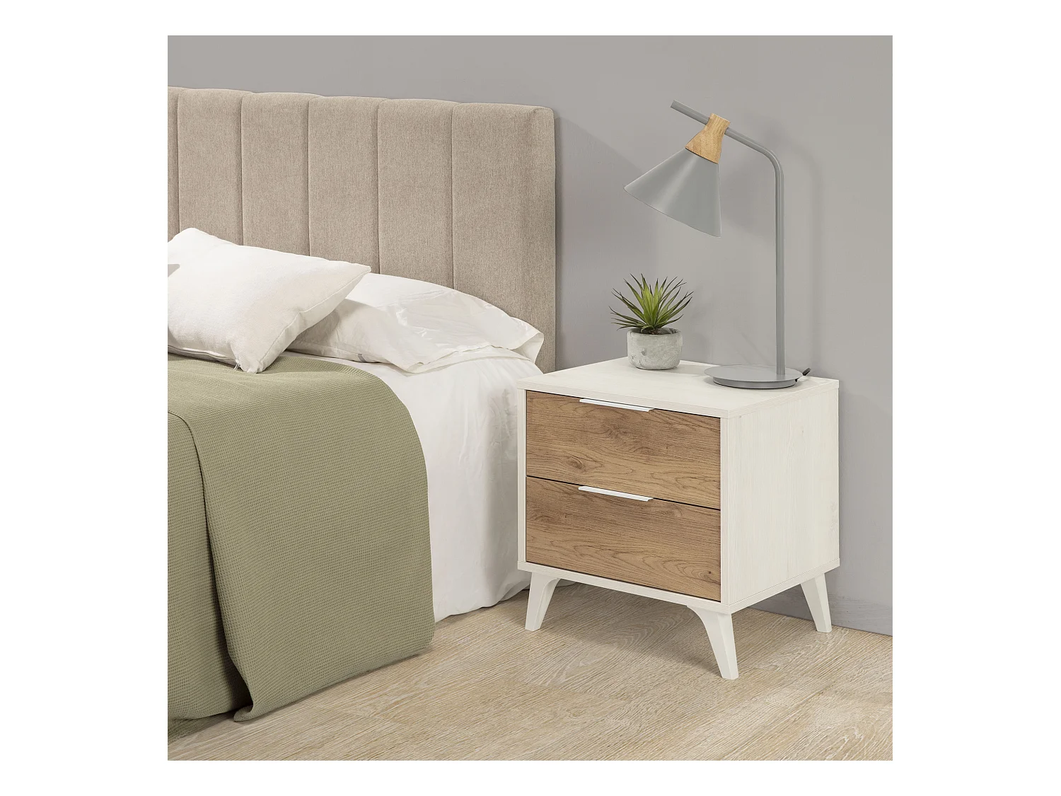 Table de Chevet Koln 2 tiroirs Couleur Blanc/Bois