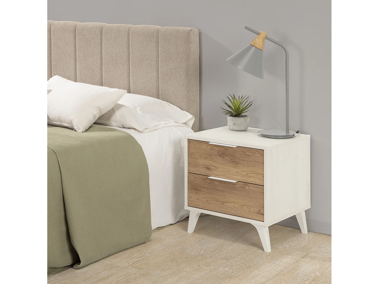 Table de Chevet Koln 2 tiroirs Couleur Blanc/Bois