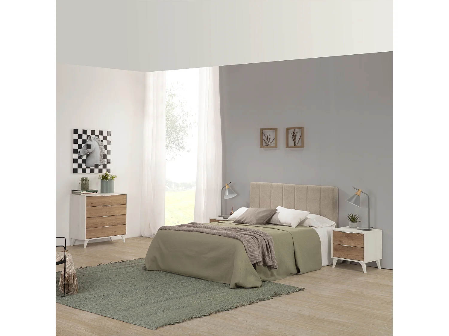 Table de Chevet Koln 2 tiroirs Couleur Blanc/Bois