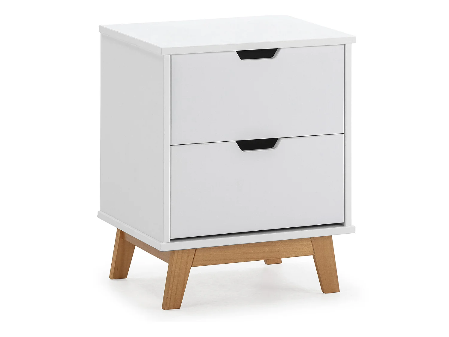 Table de Chevet Miranda 2 tiroirs Blanc, MDF laqué en couler Blanc