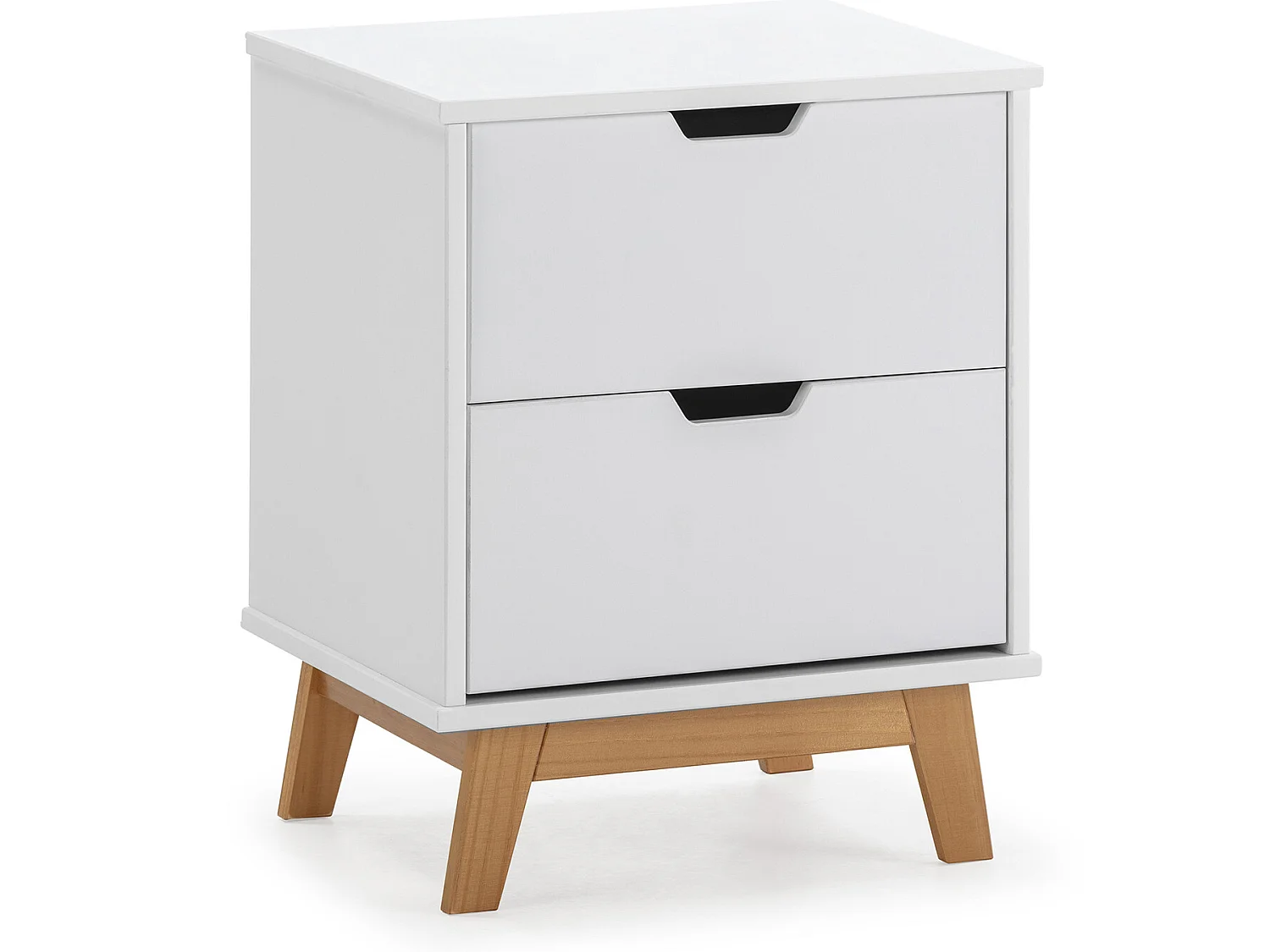 Table de Chevet Miranda 2 tiroirs Blanc, MDF laqué en couler Blanc