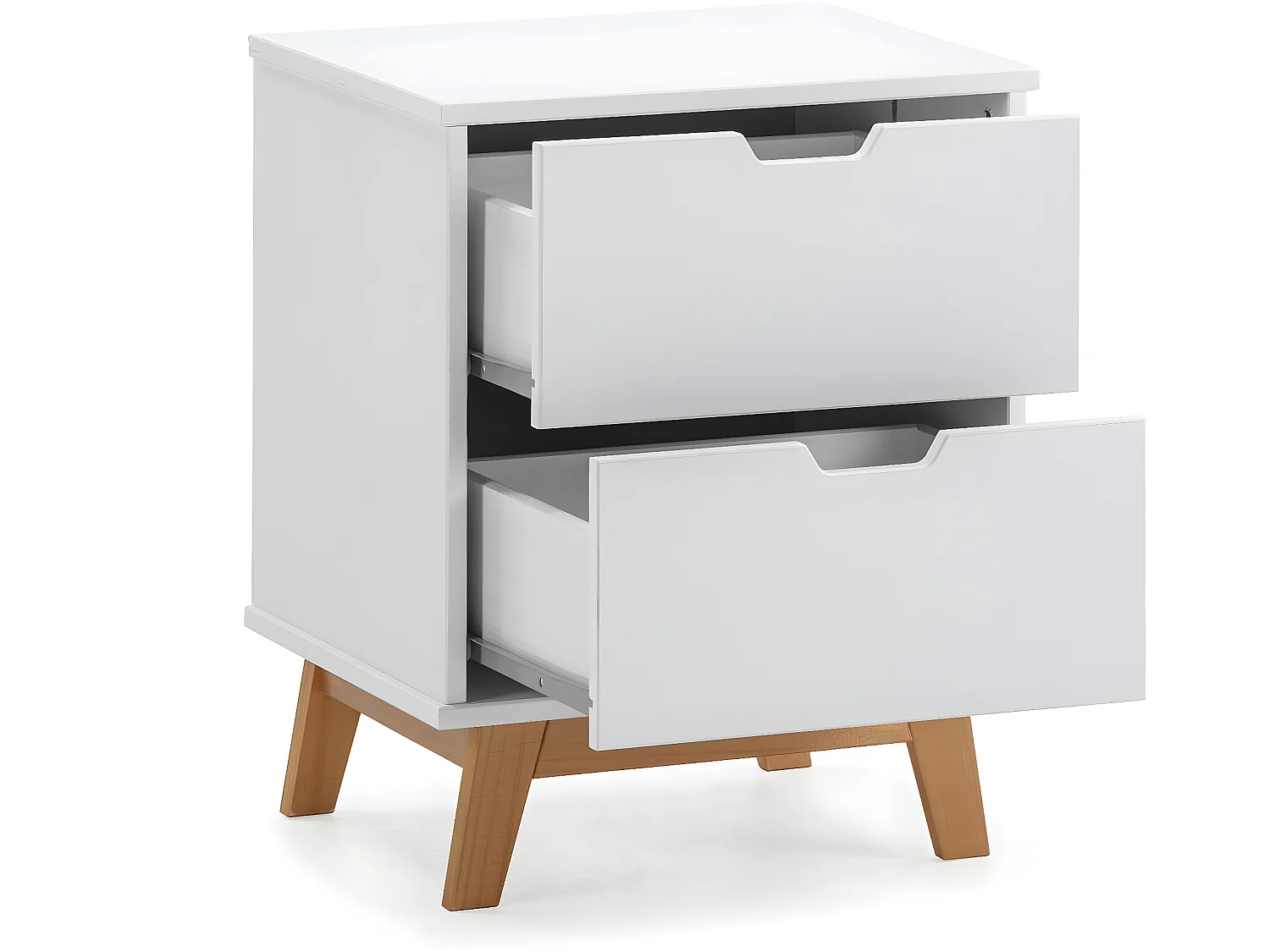 Table de Chevet Miranda 2 tiroirs Blanc, MDF laqué en couler Blanc