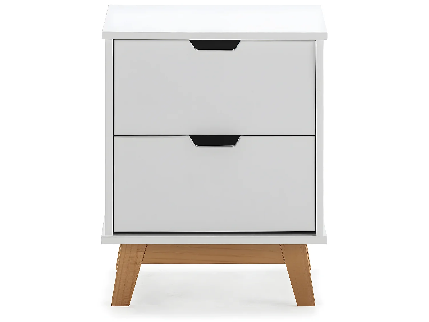 Table de Chevet Miranda 2 tiroirs Blanc, MDF laqué en couler Blanc