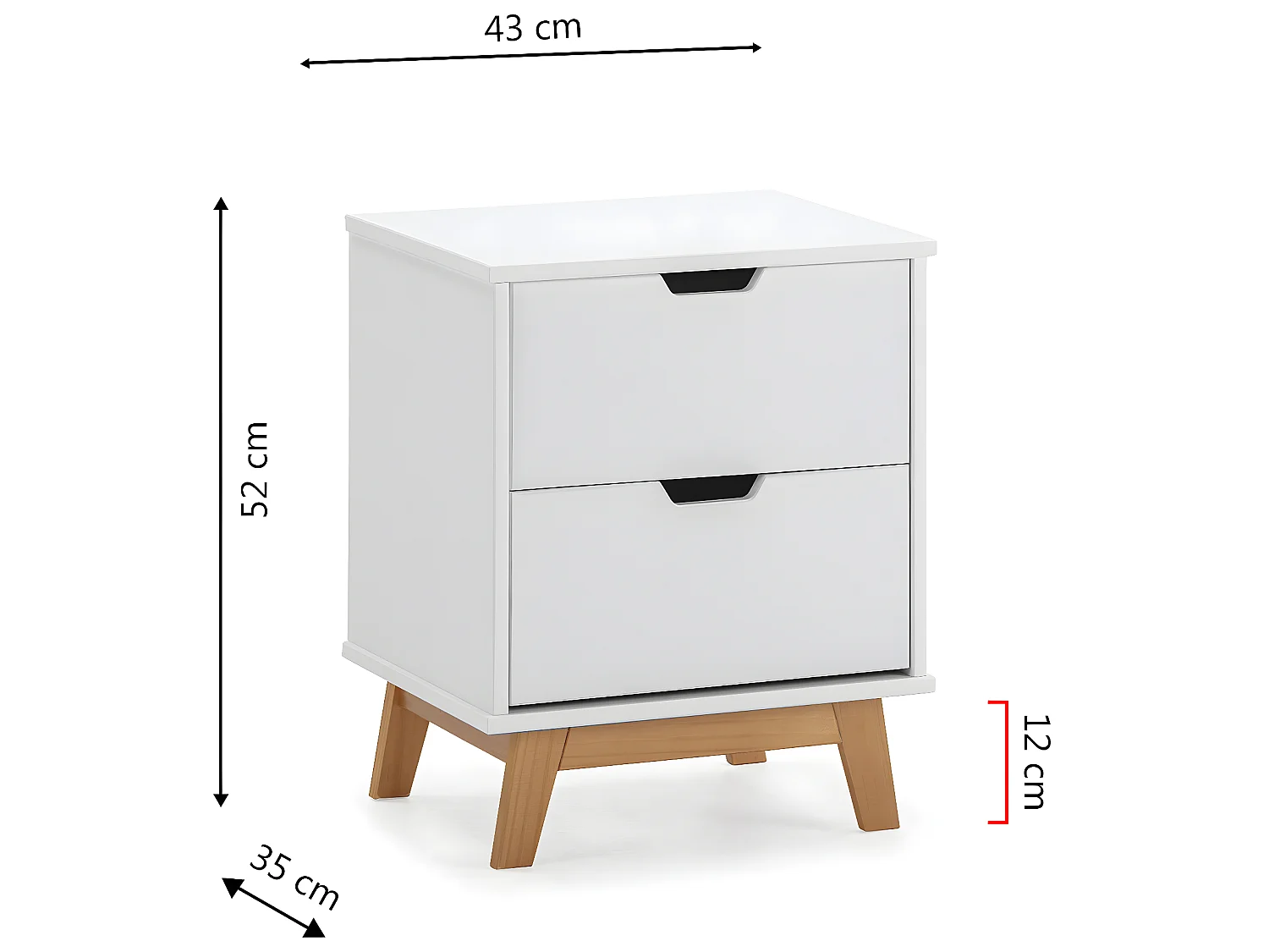 Table de Chevet Miranda 2 tiroirs Blanc, MDF laqué en couler Blanc