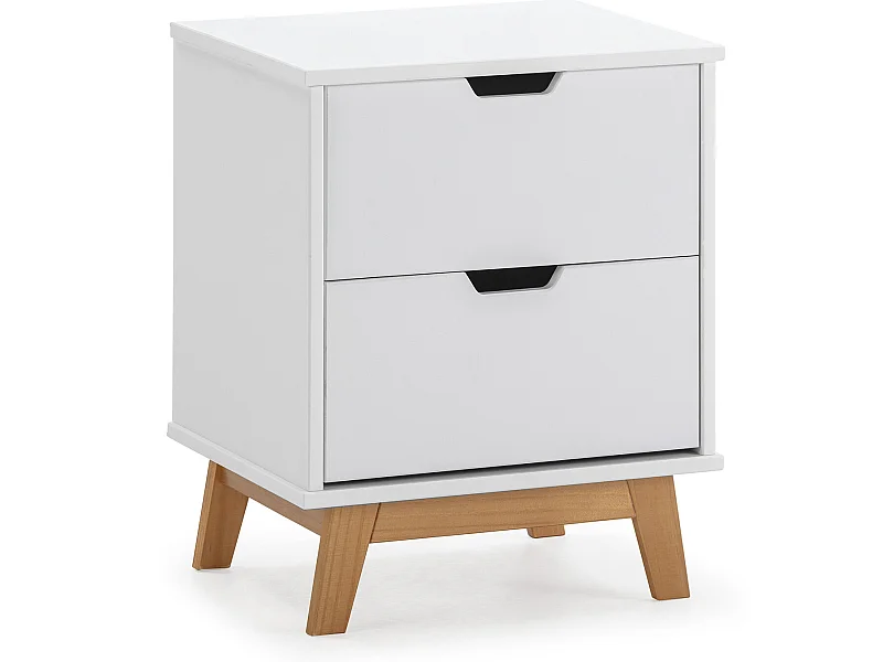 Table de Chevet Miranda 2 tiroirs Blanc, MDF laqué en couler Blanc