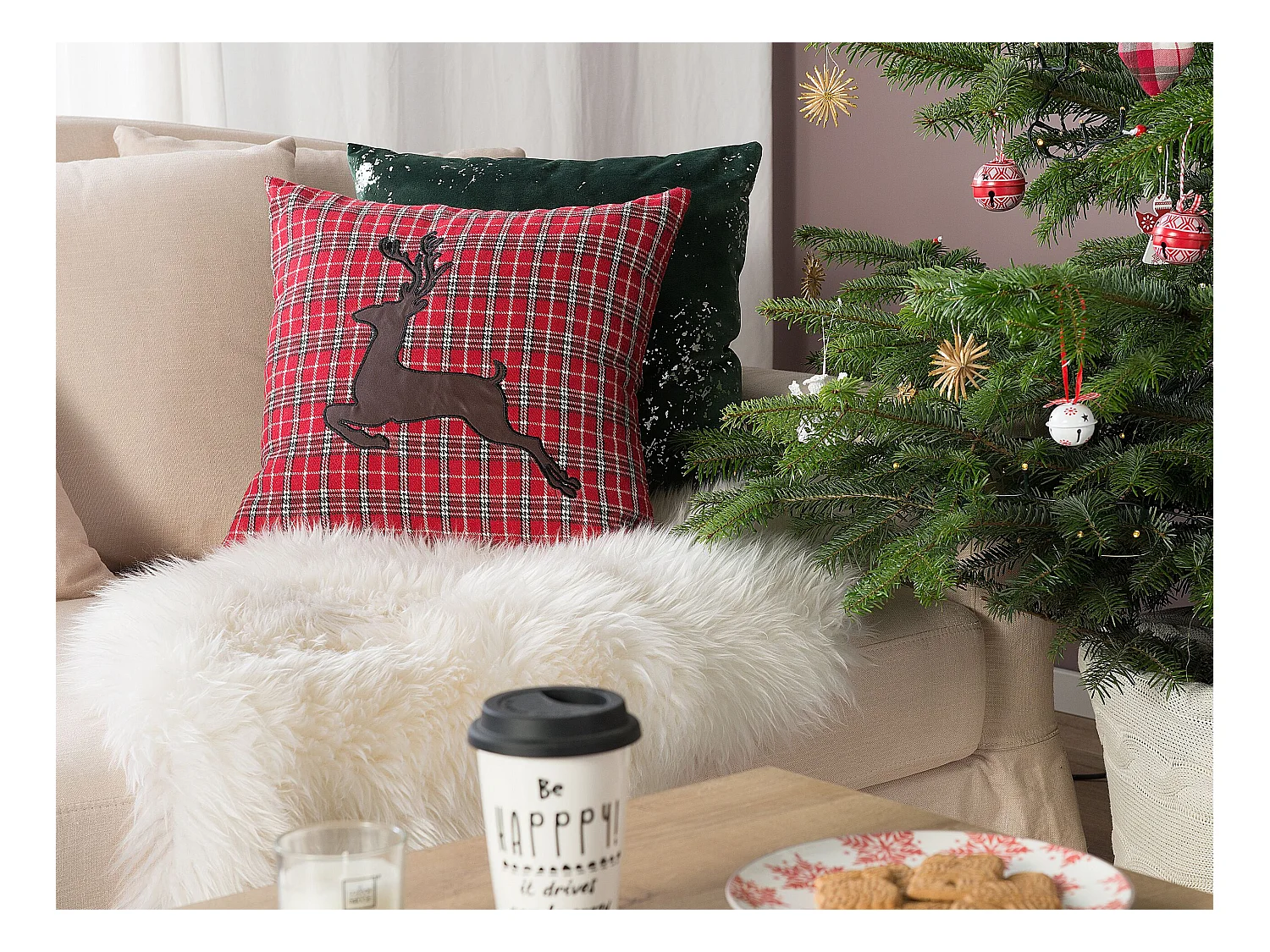 Set van 2 decoratieve kussens COMET 45 x 45 cm Donkerrood Kerst patroon