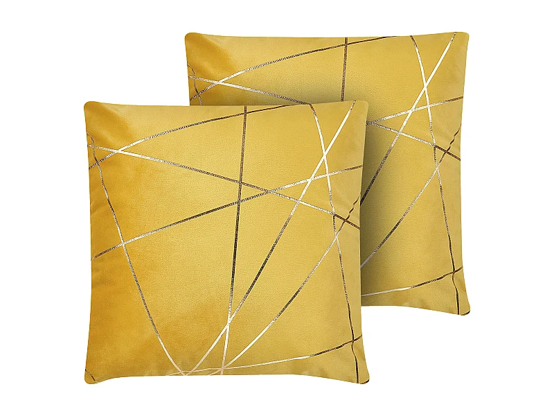 Dekokissen mit Füllung 2er Set gelb / gold geometrisch Samtstoff 45x45 cm Pinus