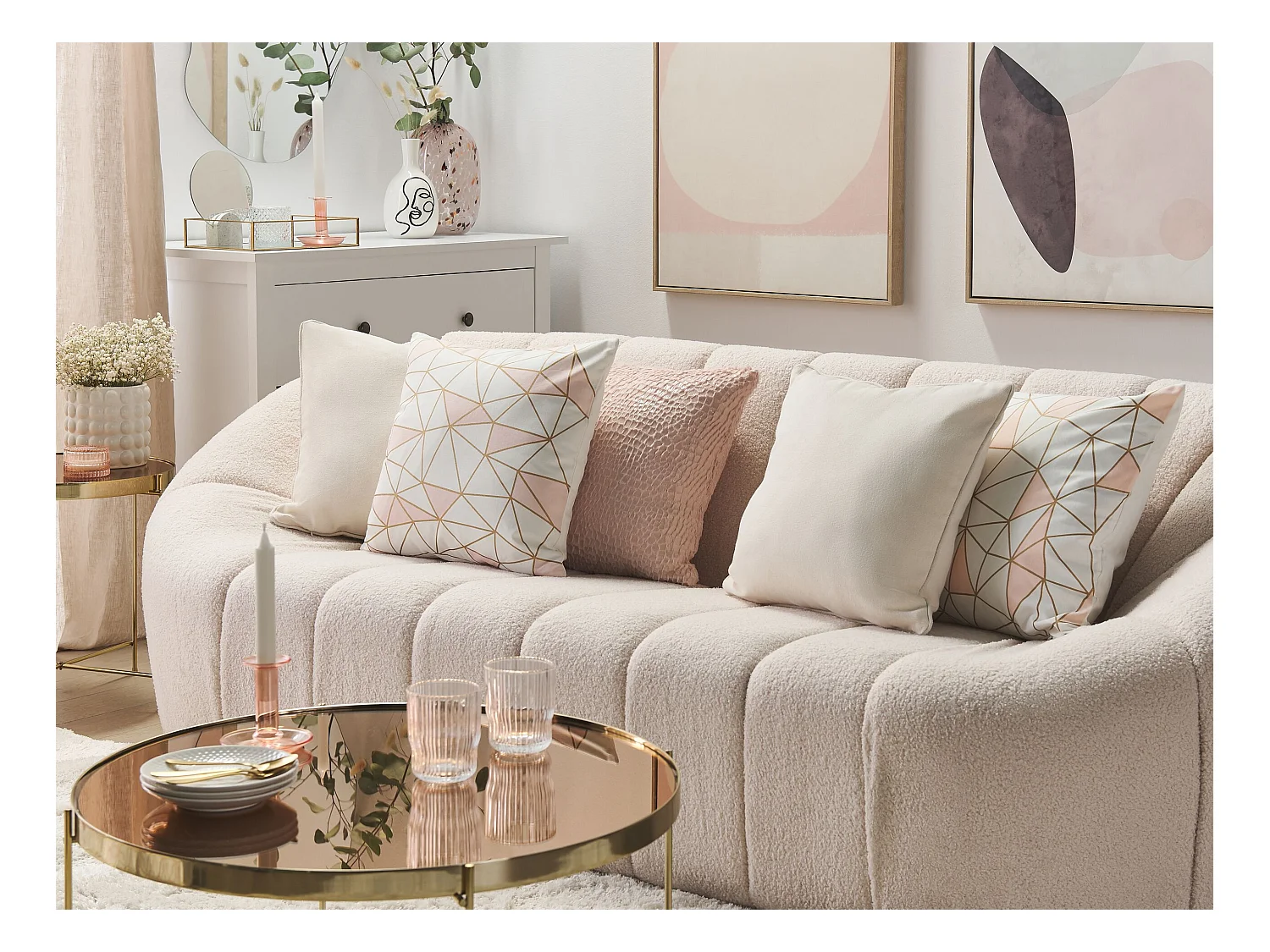 Lot de 2 coussins décoratifs CLARKIA Coton 45 x 45 cm Rose Motif géométrique