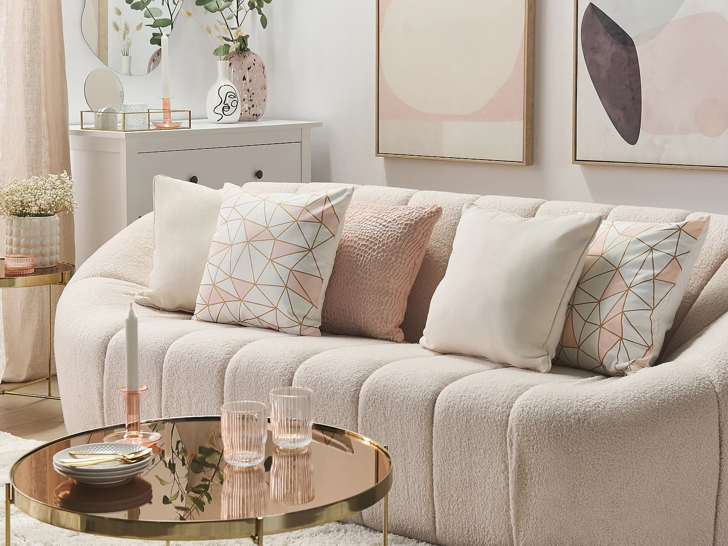 Lot de 2 coussins décoratifs CLARKIA Coton 45 x 45 cm Rose Motif géométrique