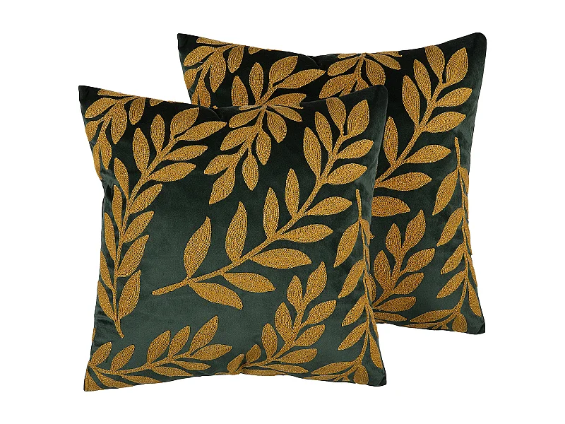 Zestaw 2 poduszek dekoracyjnych MISTLETOE Welur 45 x 45 cm Zielony Złoty Wzór roślinny