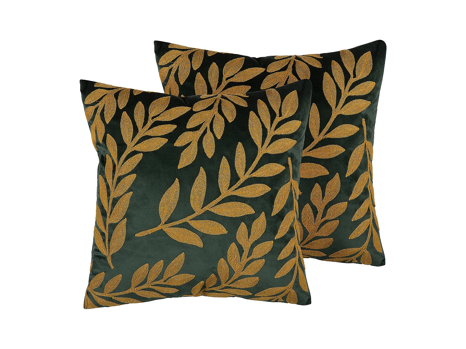 Lot de 2 coussins décoratifs MISTLETOE Velours 45 x 45 cm Vert Doré Motif de plante