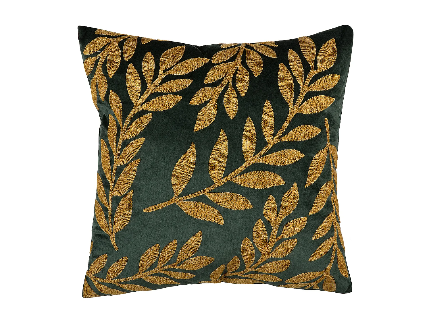 Dekokissen 2er Set 45x45 Samtstoff Floralem Motiv aus Gold/Dunkelgrün Mistletoe