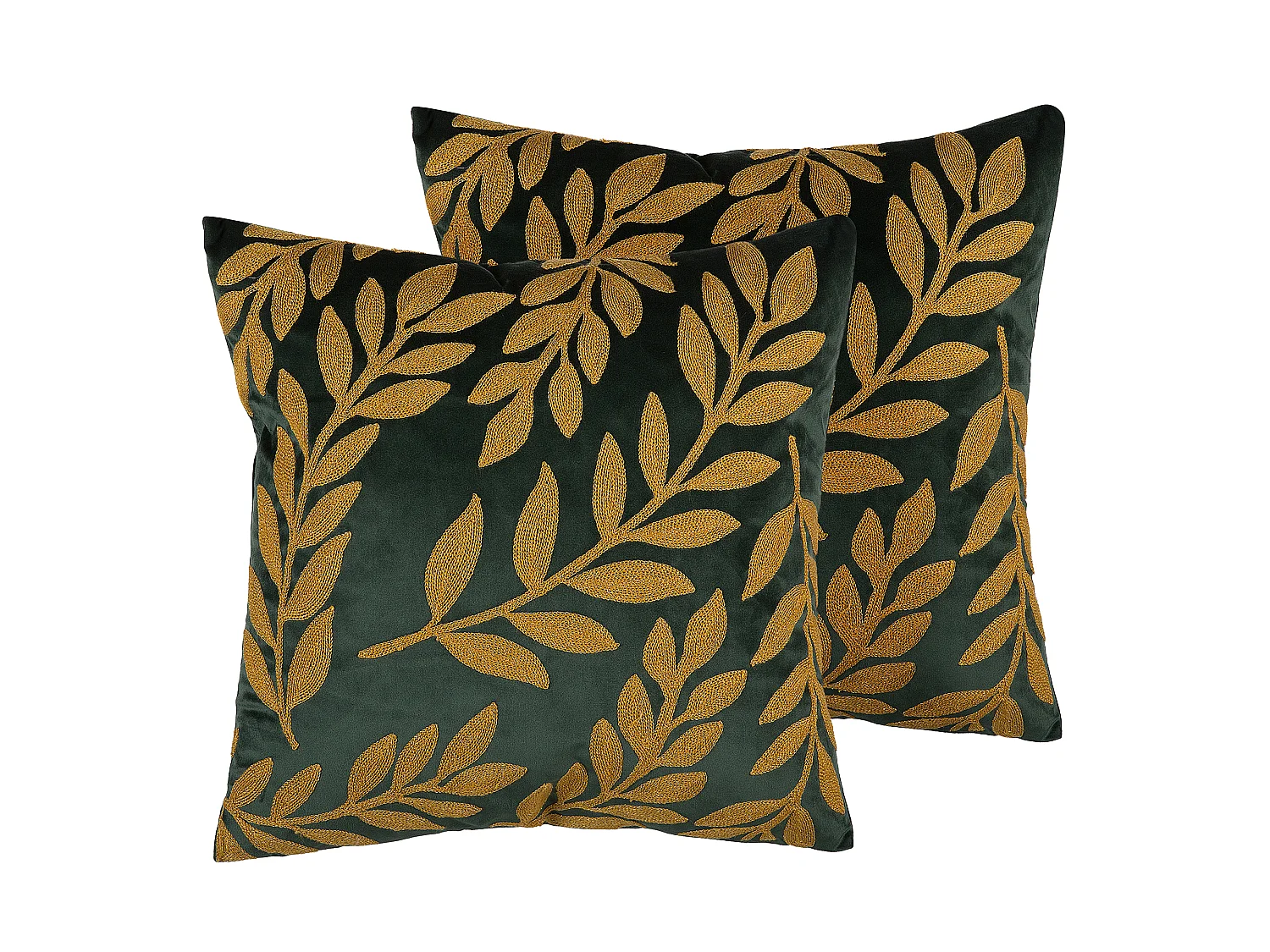 Zestaw 2 poduszek dekoracyjnych MISTLETOE Welur 45 x 45 cm Zielony Złoty Wzór roślinny
