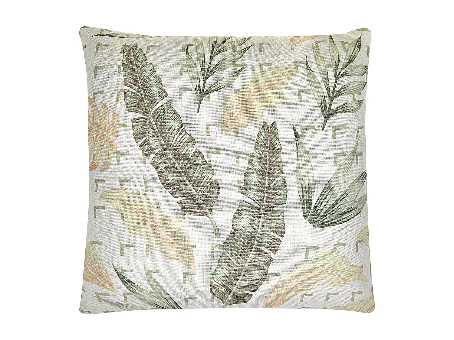 Dekokissen mit Füllung 2er Set grün beige Blättermotiv Polyester 45x45 cm Rhapis