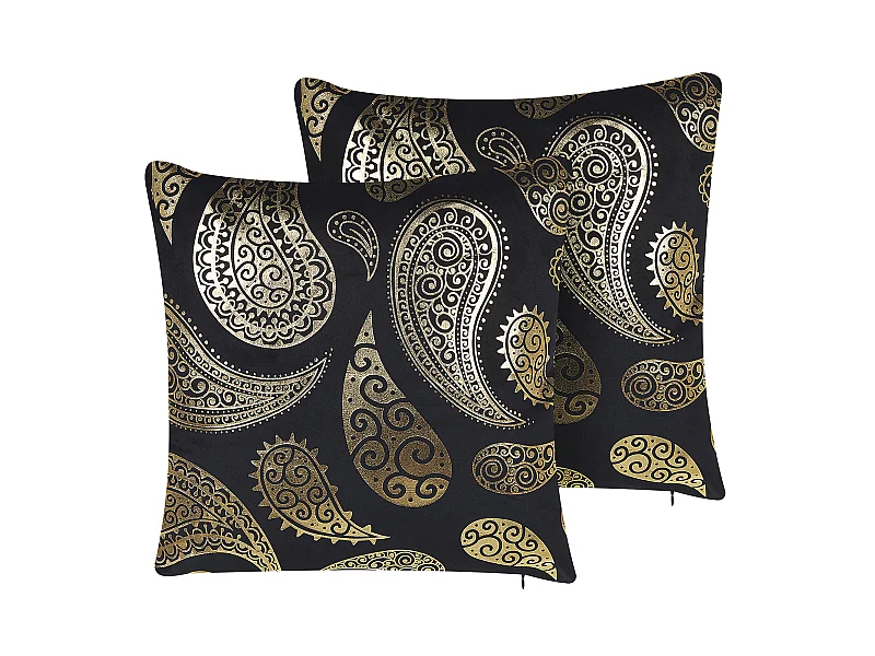 Lot de 2 coussins décoratifs URSINIA Velours 45 x 45 cm Doré Motif oriental