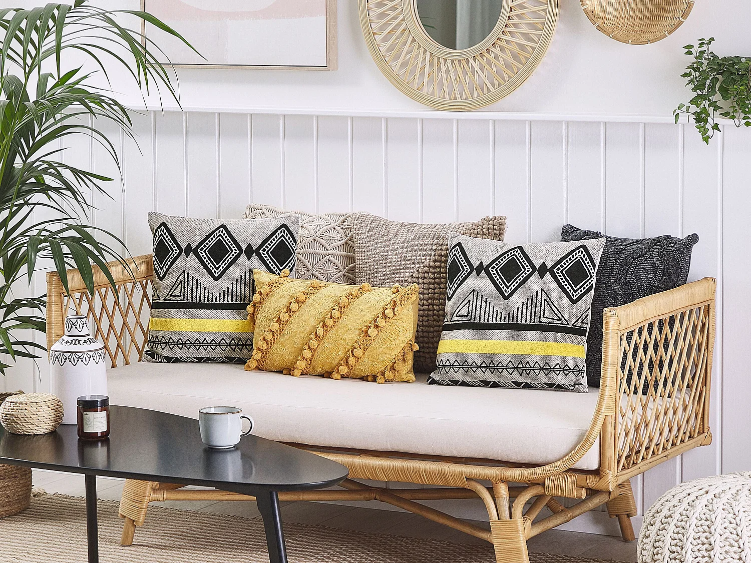 Lot de 2 coussins TAXUS 45 x 45 cm Géométrique Broderie Beige