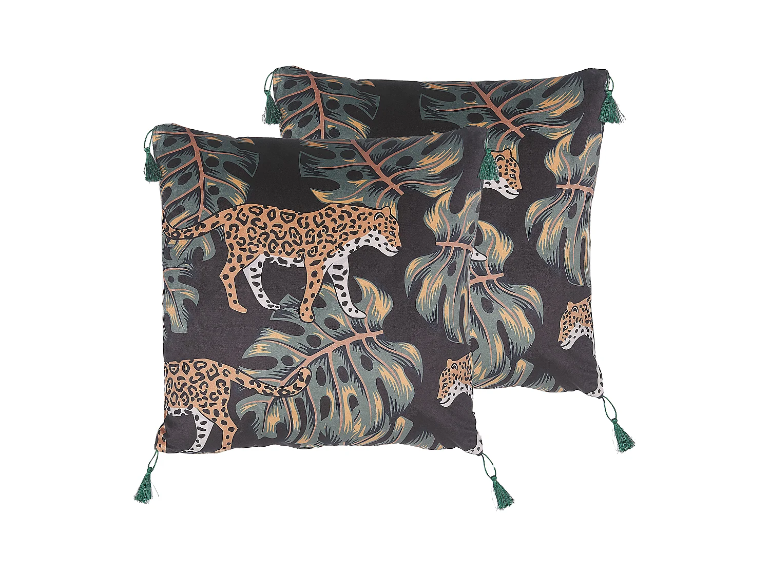 Lot de 2 coussins décoratifs KUHI Velours 45 x 45 cm Noir Motif animal