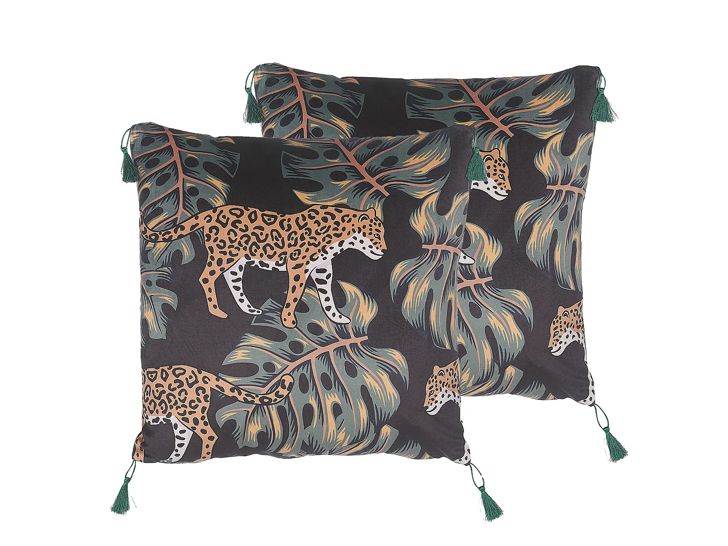 Conjunto de 2 almofadas decorativas KUHI Veludo 45 x 45 cm Preto Padrão animal