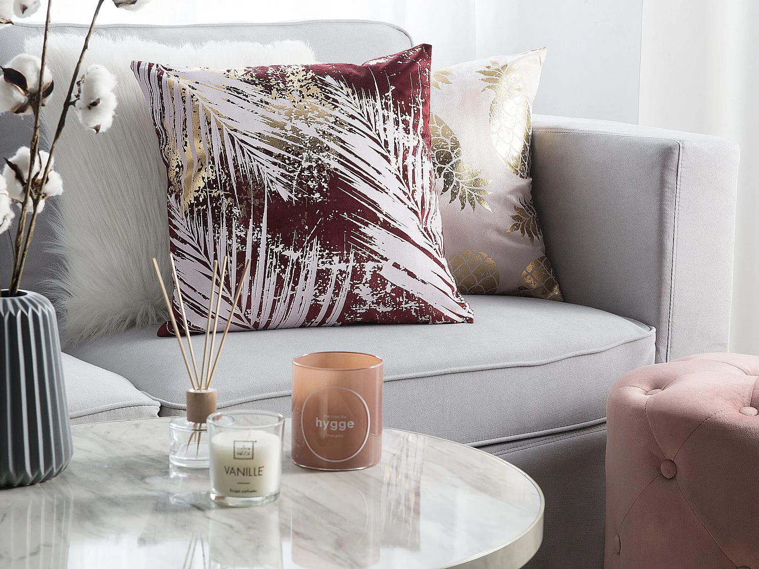 Lot de 2 coussins décoratifs CALLA Velours 45 x 45 cm Rouge Motif de plante