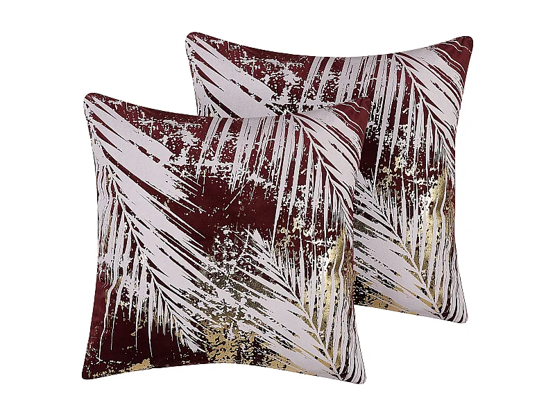 Set van 2 decoratieve kussens CALLA Fluweel 45 x 45 cm Rood Bladpatroon