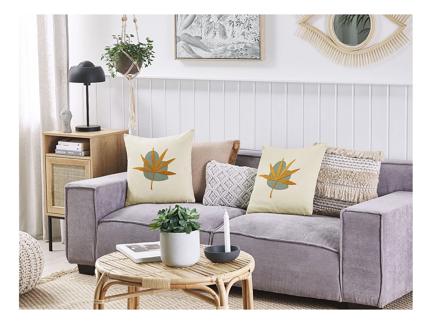 Lot de 2 coussins décoratifs DAVALLIA 45 x 45 cm Beige Motif de plante