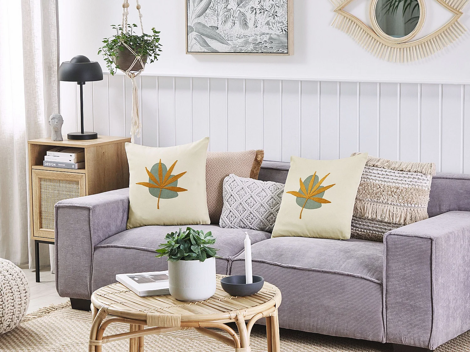 Set van 2 decoratieve kussens DAVALLIA 45 x 45 cm Beige Bladpatroon