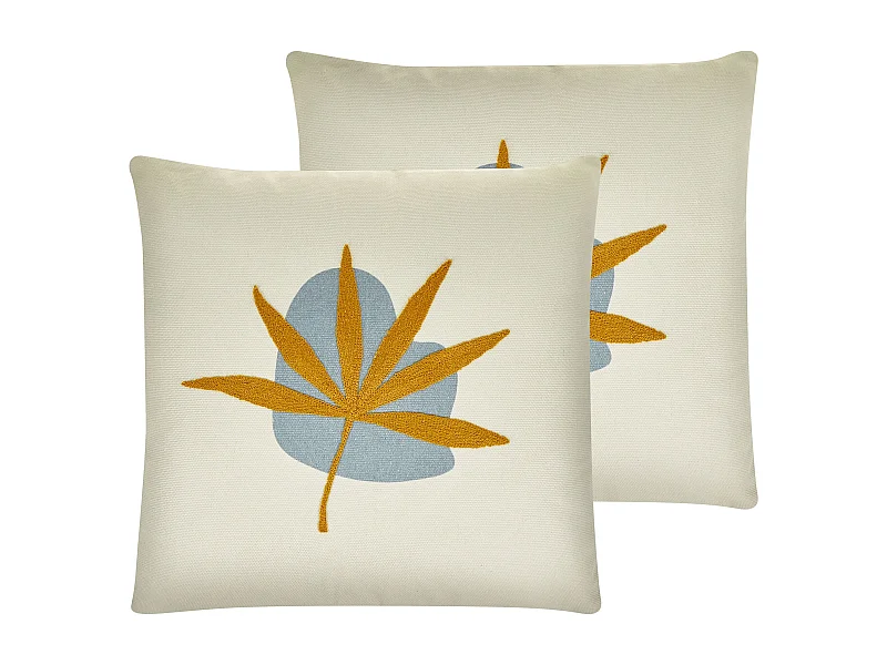 Set van 2 decoratieve kussens DAVALLIA 45 x 45 cm Beige Bladpatroon