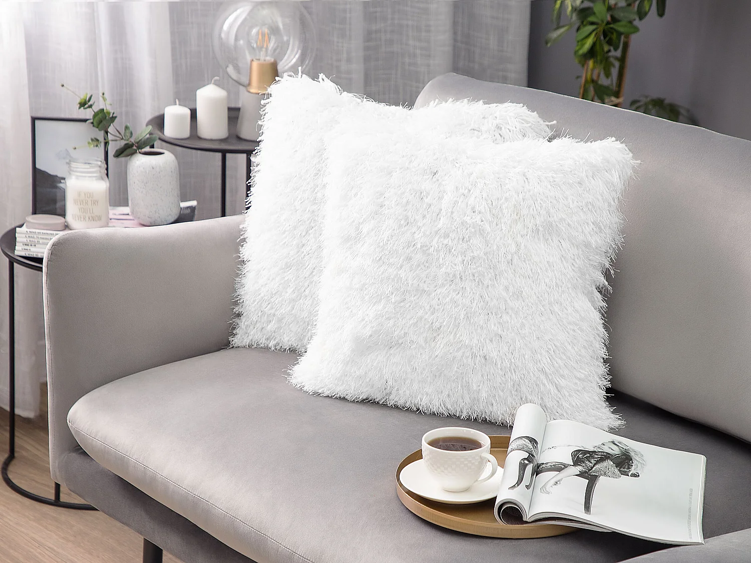 Dekokissen Felloptik weiß 45 x 45 cm 2er Set CIDE