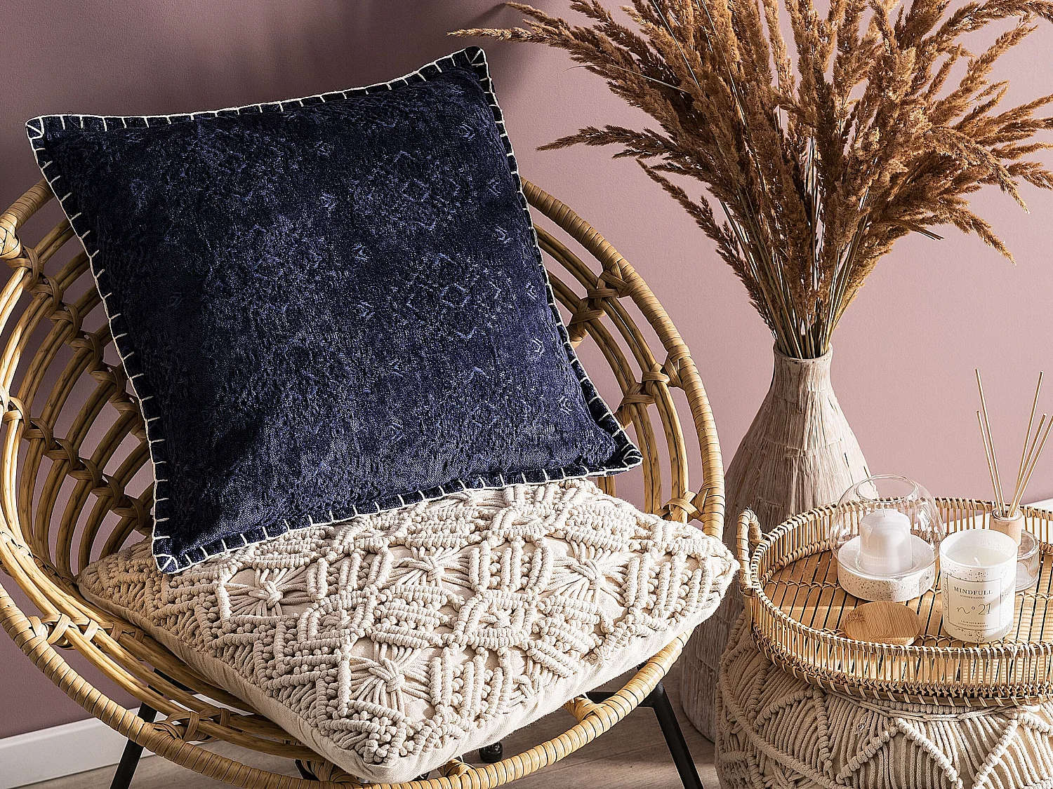 Cojín decorativo MELUR 45 x 45 cm Azul oscuro Ikat