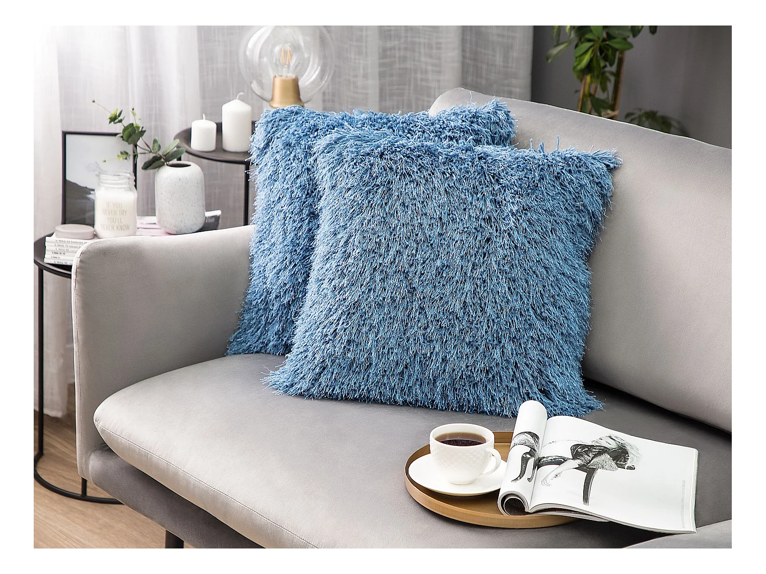 Dekokissen 2er Set CIDE 45 x 45 cm Blau Ohne Muster