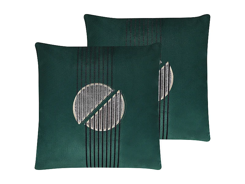 Lot de 2 coussins décoratifs CEROPEGIA Velours 45 x 45 cm Vert émeraude Motif géométrique