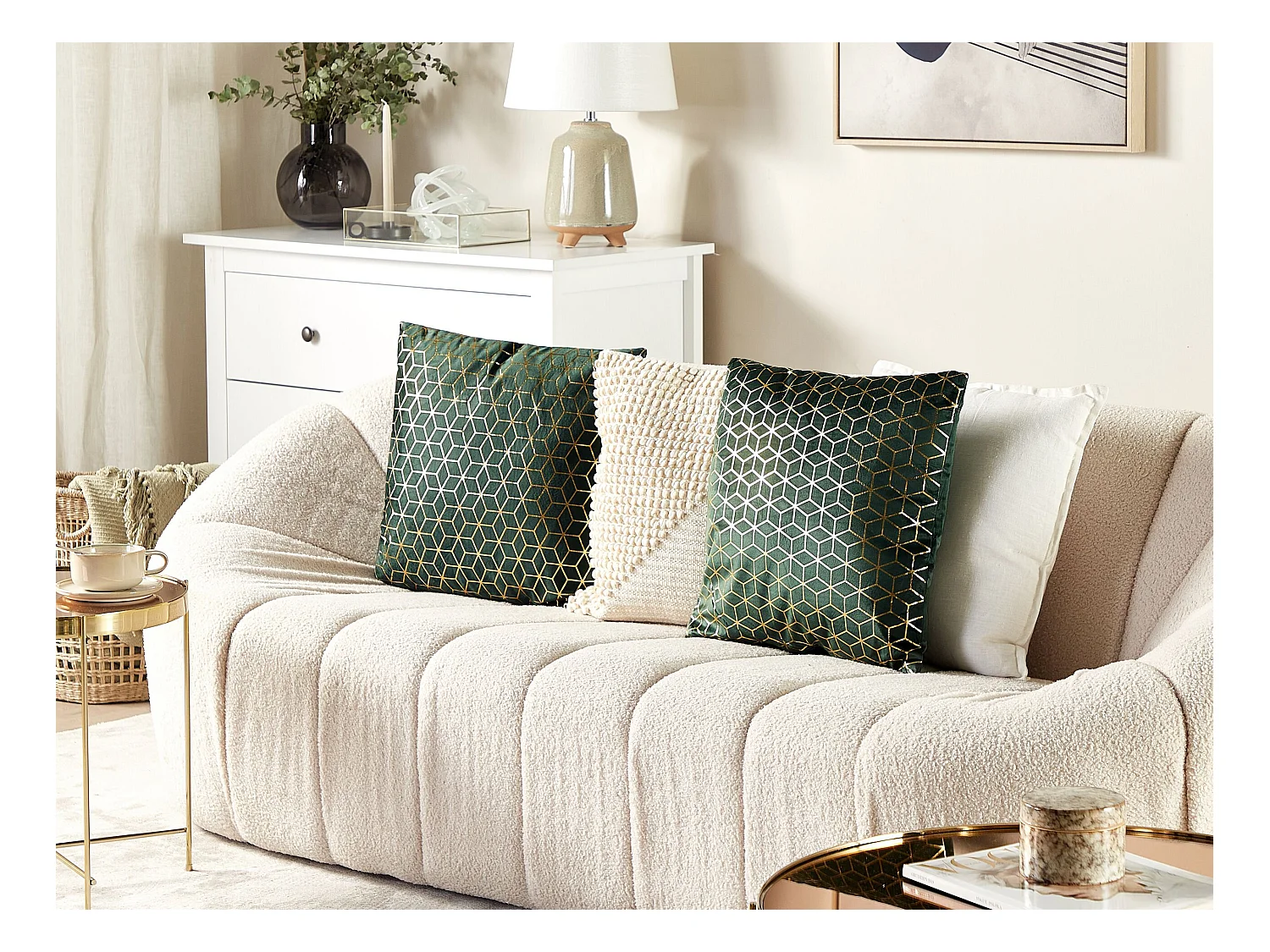 Dekokissen 2er Set 45 x 45 cm Samtstoff Netzmuster dunkelgrün gold Celosia