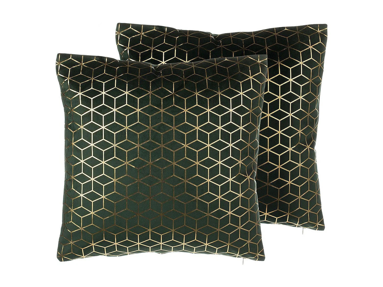 Dekokissen 2er Set 45 x 45 cm Samtstoff Netzmuster dunkelgrün gold Celosia