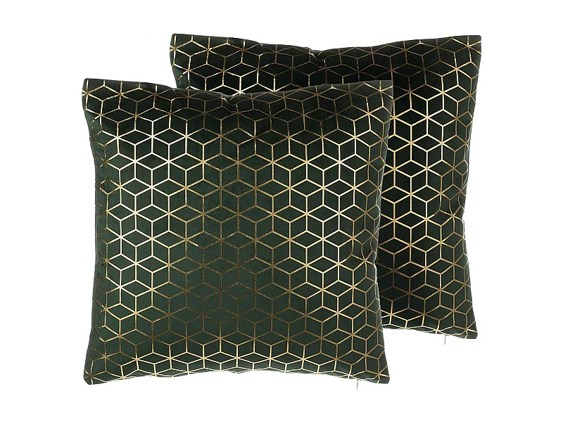 Lot de 2 coussins décoratifs CELOSIA Velours 45 x 45 cm Vert foncé Motif géométrique